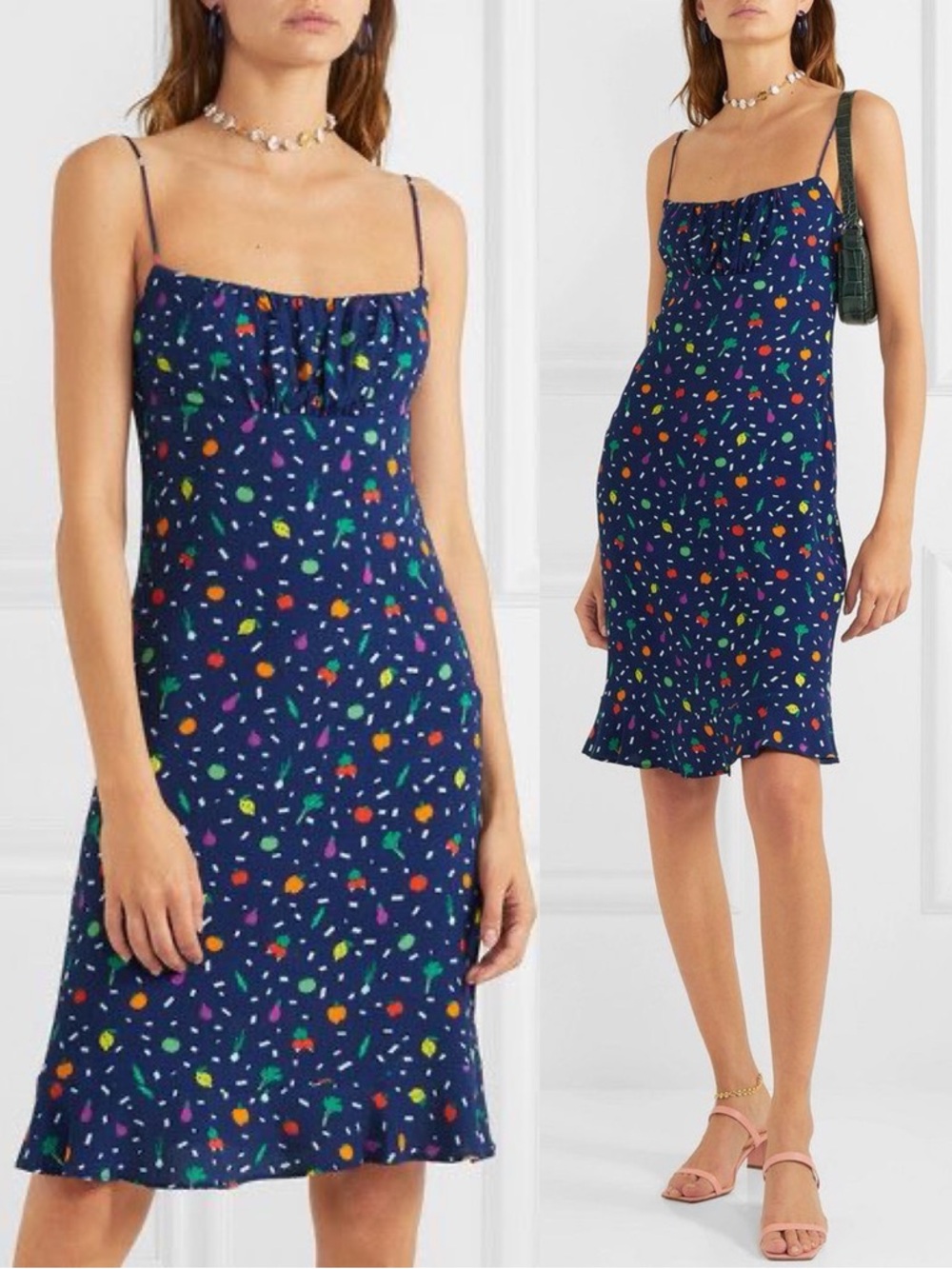 Staud Bellini veggie printed crepe dress size US 2 XS Extra Small